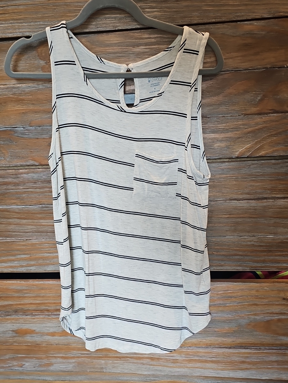 Beuige Tank with Stripes and Pocket